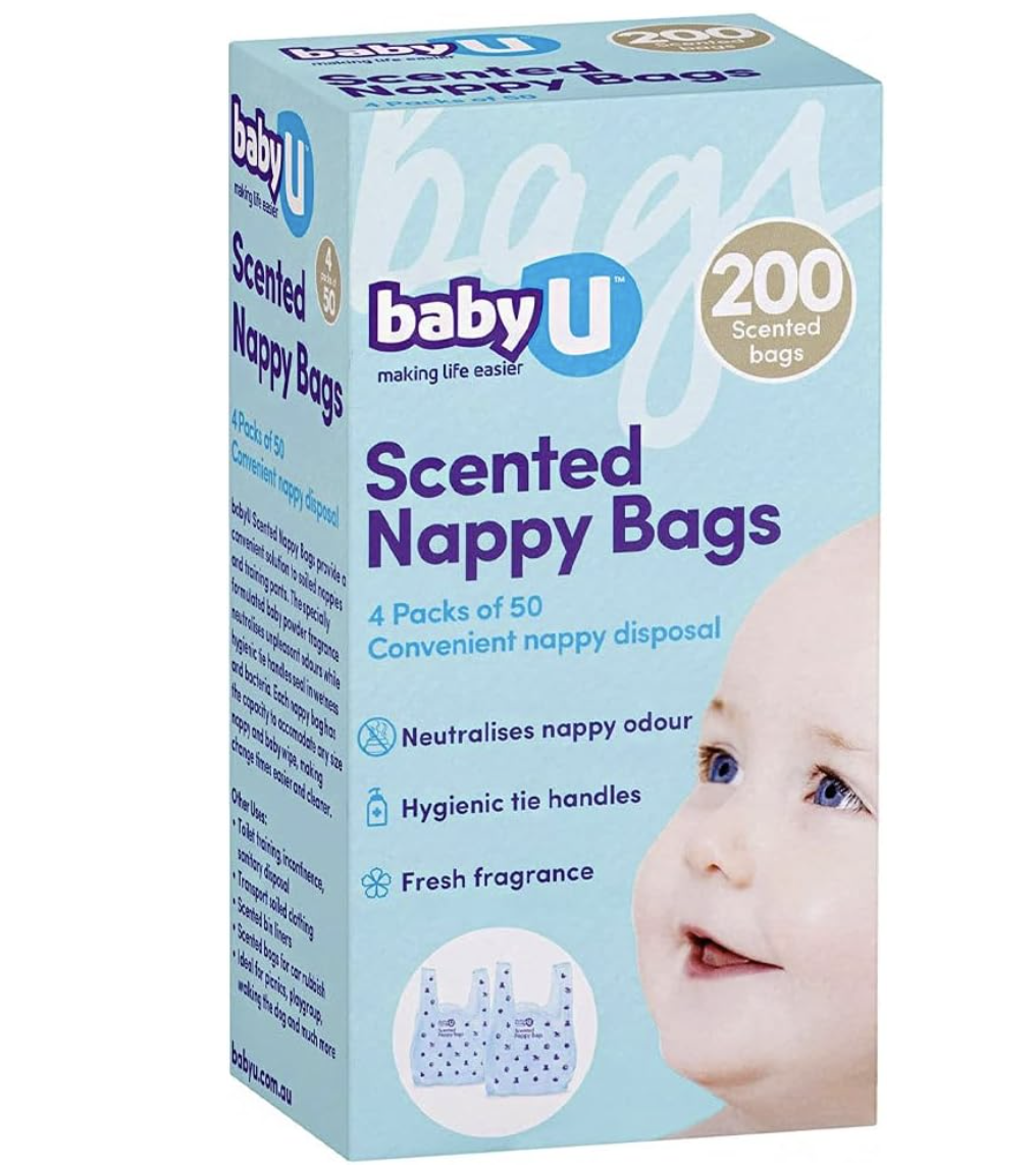 babyU Scented Nappy Bags | Convenient Nappy Disposal | Neutralises Nappy Odour | Hygienic Tie Handles | 200pk